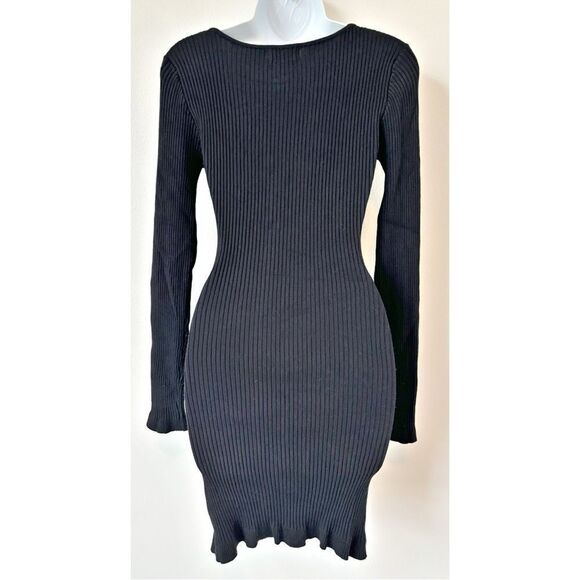 Blue Blush Black Ribbed Lace-Up Bodycon Dress | Size M | Long Sleeve - Picture 7 of 11